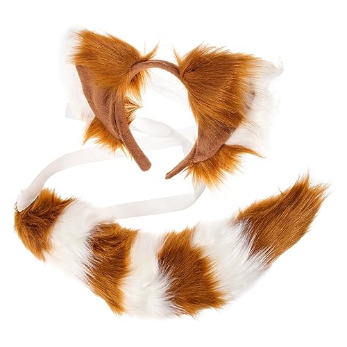 DEARMAMY 2 Stücke Ohren Und Set Tier Kostüm Zubehör Pelzigen Ohr Stirnband Für Cosplay Party von DEARMAMY