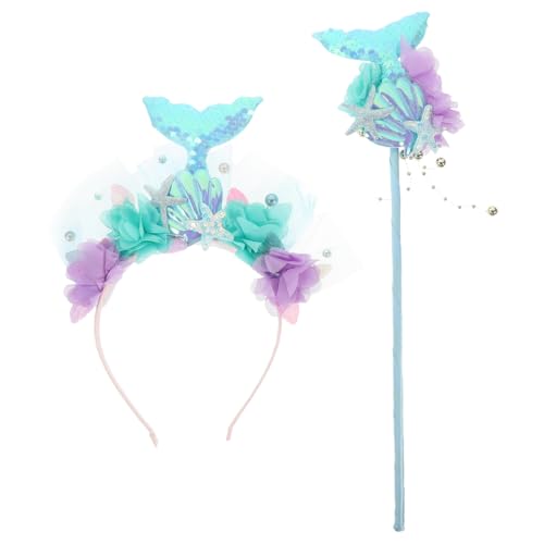 DEARMAMY 1 Set Meerjungfrauen Zubehör Kleid Für Mädchen Meerjungfrauen Krone Stirnband Dekorativer Feenstab Dekoratives Mädchen Haarband Mädchen Outfits Kostüm Zauberstab Krone von DEARMAMY