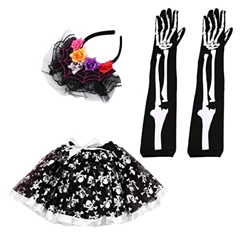 DEARMAMY 1 Set Rock Handschuhe Kopfschmuck Mesh Tutu Anzug Kleid Kleidung Für Outfits Für Mädchen Kinderkleidung Kostüme Them Kleidung Halloween Kinderkostüm Schwarz von DEARMAMY