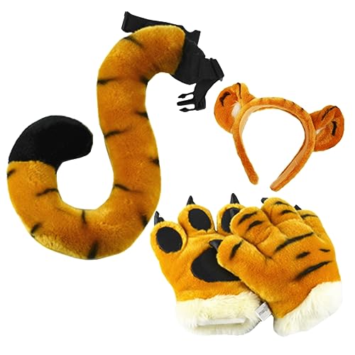 DEARMAMY 1 Set Tiger Stirnband Set Tiger Kostüm Zubehör Tiger Ohr Stirnband Zirkuskostüm Tiger Kostüm Kindercharakter Tier Cosplay Kostüm Set Tierkostüme Für Pp Baumwolle von DEARMAMY