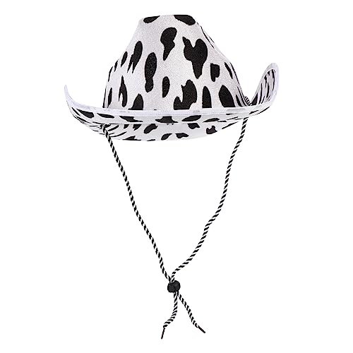 DEARMAMY 1 Stück Cowboy-Hut Westernhut Mit Kuh-Print Cowgirl-Hut Mit Kuh-Print Für Damen Festivalhut Cowboy-Hut Party-Cowgirl-hüte Braut Cowboyhut Cowboy-Kopfschmuck Hut Stroh Gefühlt Weiß von DEARMAMY