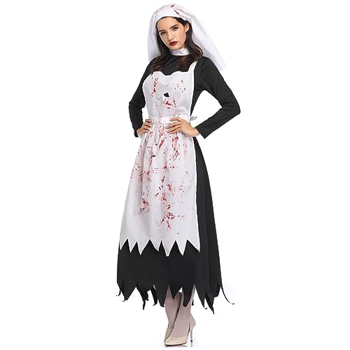 DEARMAMY 1 Stück Horror Nonne Kostüm halloween costume halloween kleidung gotisch beängstigend Die mittelalter kleidung Halloween-Party-Requisiten schreckliches Halloween-Kostüm Black von DEARMAMY