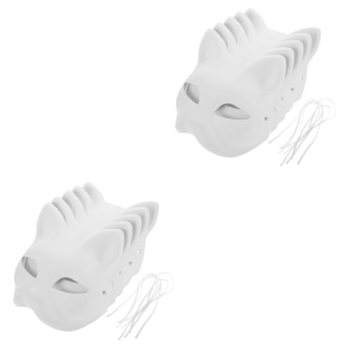 DEARMAMY 10 Stück Katzenmaske Therian-Masken Papier Unbemalt Blanko Diy-Halloween-Maske Weiße Katzenmasken Tier-Halbgesichts-Anziehmaske Für Maskerade Cosplay-Party von DEARMAMY