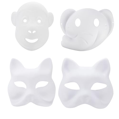 DEARMAMY Weiße Papiermasken Zum Bemalen 12 Stück Tiermasken Basteln Für Schulveranstaltungen Clubs von DEARMAMY