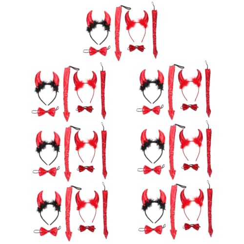 DEARMAMY 14 Sätze Horn-stirnband-set Hörner Kostüm Halloween Stirnband Aus Teufelshorn Maske Party Teufel Zubehör Cosplay-zubehör Cosplay-teufel-accessoire Rot Seidenzahnseide von DEARMAMY