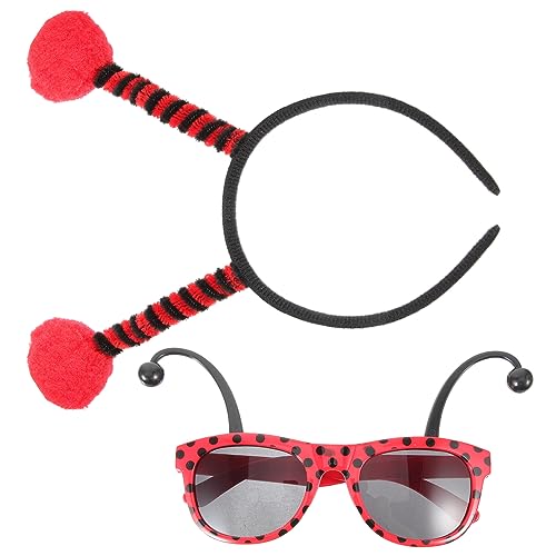 DEARMAMY 1satz Kostüm Stirnband Mit Ladybug Ohren Und Brille Niedliches Für Fasching Kostümparty Und Fotoshootings Teiliges Zubehör Für Mädchen Und von DEARMAMY