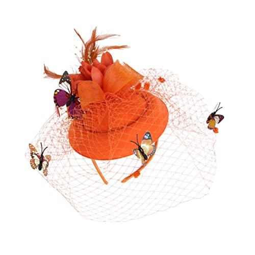 DEARMAMY 1stk Stirnband Mit Schmetterlingshut Geknotetes Stirnband Für Damen Mini-Hut Hut Stirnbänder Hutnadeln Für Damen Hochzeitsband Kleine Partyhüte Für Spielzeugtiere Orange Stoff von DEARMAMY