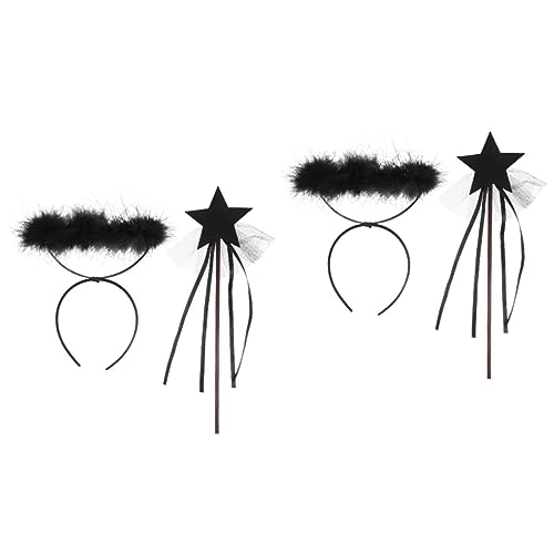 DEARMAMY 2 Sätze Schwarzes Cosplay Haarband mit Stab Kostüm Accessoire für Halloween Party Karneval Fotoshooting Leichtes Langlebiges Stirnband und Zauberstab für Mädchen von DEARMAMY