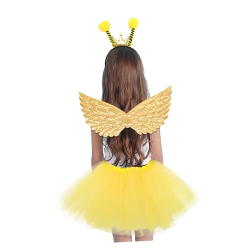 DEARMAMY 2 Sätze Stirnband Mit Engelsflügeln Paillettenrock Für Für Nachholen Tutu-rock Kleine Mädchen Make-up Kinderkostüme Mädchen Kleid Yellow Gittergewebe von DEARMAMY