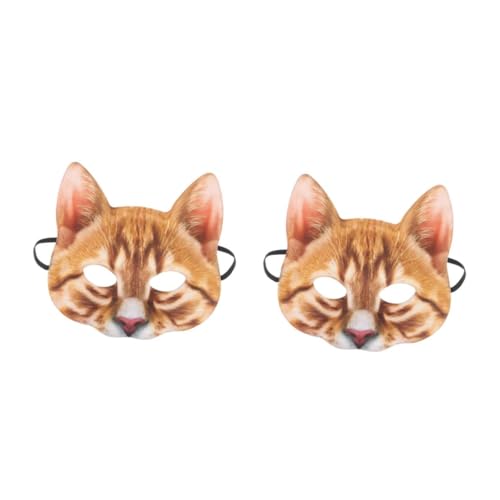 DEARMAMY 2 Stck Halbgesicht Katzenmaske Orange Eva Stoff Cosplay Tiermaske Unisex für Halloween Karneval Kostümfest Maskerade Party von DEARMAMY