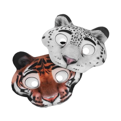 DEARMAMY 2 Stück Bunte Halloween Tiermasken Halbgesichtsmaske mit Realistischem Tiger und Schneeleopard Design für Karneval Kostümparty Cosplay und Dschungel-mottopartys Wiederverwendbar von DEARMAMY