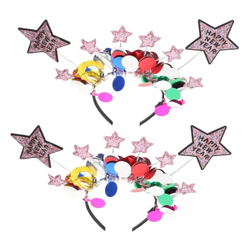 DEARMAMY 2 Stück Bunte Stern Stirnbänder mit Glitter Festliches Happy Year Haarband für Silvester Party und Feiertagsfeiern Vielseitiges Accessoire für Neujahr und Festliche Anlässe von DEARMAMY