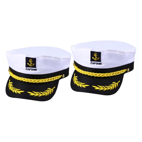DEARMAMY 2 Stück Captain Mütze Weiß Bestickte Matrosenhut Unisex Verstellbar Für Kostüm Party Karneval von DEARMAMY