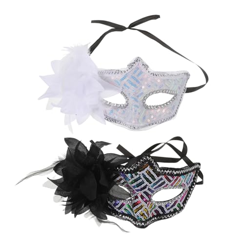 DEARMAMY 2 Stück Dekorative Halbe Gesichtsmasken für Frauen mit Seitlichem Blumen Pailletten-design Leichte Masquerade-masken für Karneval Kostümparty und Festliche Anlässe von DEARMAMY