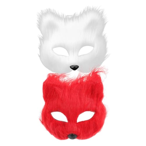 DEARMAMY 2 Stück Fuchs Maske Kerl Für Halloween Süß Und Lustig Fuchs Und Und Pfoten Hälfte Halloween-maske Beängstigend Unbemalt Halloweenkostüm Masken Gummiband von DEARMAMY