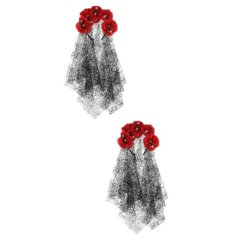DEARMAMY 2 Stück Halloween Gothic Haarschmuck mit Schleier und Künstlichen Blumen Day Of The Dead Kopfstück mit Design Komfortables Stirnband für Halloween und Cosplay Party Roter Schleier DEARMAMY 2 Stück Halloween Gothic Haarschmuck mit Schleier und Künstlichen Blumen Day Of The Dead Kopfstück mit Design Komfortables Stirnband für Halloween und Cosplay Party Roter Schleier von DEARMAMY