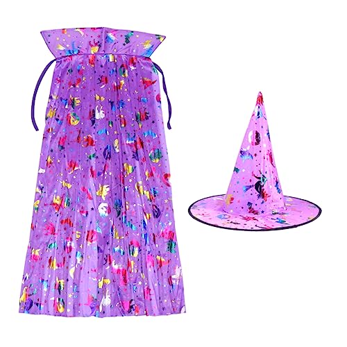 DEARMAMY 2 Stück Halloween Umhang Hexenhut Halloween-kostüm Für Hexenkostüm Für Hexenhaftes Cosplay Für Violett Gestrick von DEARMAMY