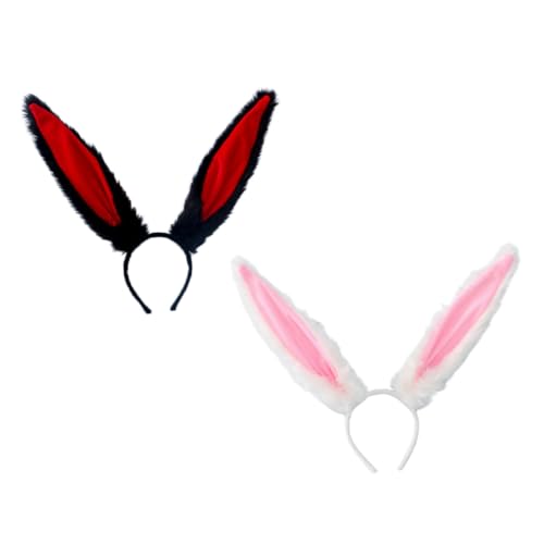 DEARMAMY 2 Stück Kreative Bunny Ohr Haarreifen Niedliche Kopfbedeckungen für Kostümpartys Fotorequisiten und Feste Schwarz Rot und Weiß Rosa von DEARMAMY