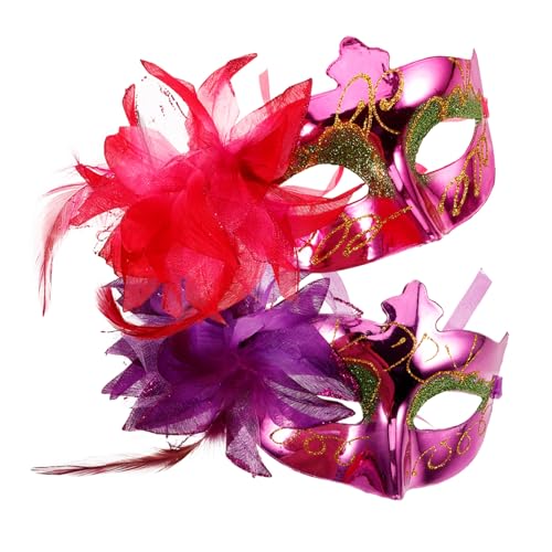 DEARMAMY 2 Stück Maskerademasken Venezianische Karnevalsmasken Halloween Cosplay Maskenstütze Halbes Gesicht Blumenmasken Kunststoffkostümmasken Ball Hochzeitsfeiermasken B von DEARMAMY