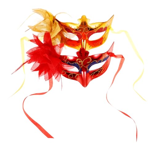 DEARMAMY 2 Stück Maskerademasken Venezianische Karnevalsmasken Halloween Cosplay Maskenstütze Halbgesichtsblumenmasken Kunststoffkostümmasken Ball Hochzeitsfeiermasken A von DEARMAMY