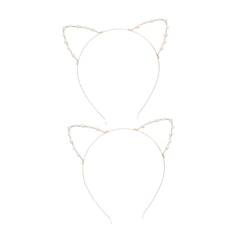 DEARMAMY 2 Stück Stirnband süße Katzenohr -Kopfschmuck Perlenkopfband Stilvolles Haarband Haarschmuck mit Perlen dekorative Stirnbänder Perlenkatze Ohrhaarverschluss Plastik Golden von DEARMAMY