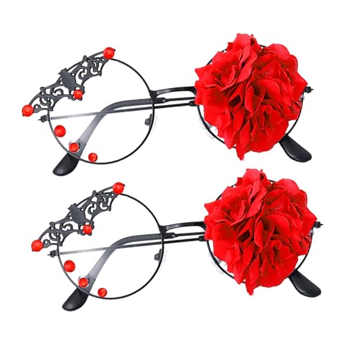 DEARMAMY 2 Stück Teiliges Lolita Steampunk Brillengestell mit Rosenmotiv Leichte Robuste Gothic Vintage Brille für Damen für Kostümpartys Cosplay und Steampunk Accessoires von DEARMAMY