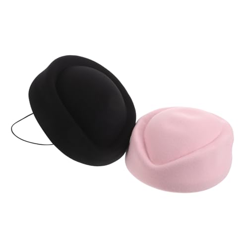 DEARMAMY 2 Stück Teiliges Stewardess Mütze Damen Retro Flugbegleiterin Barett Hut für Airline Kostüm Bühnenauftritt Cosplay Party Rosa Schwarz von DEARMAMY