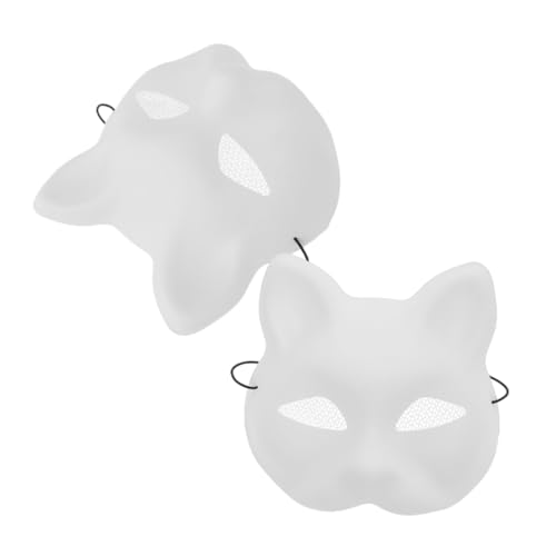 DEARMAMY 2 Stück Unbemalte Sichere Kunststoff Katzenmasken DIY Bastelset für Karneval Party Cosplay Leichte Atmungsaktive Tiermasken für Frauen von DEARMAMY