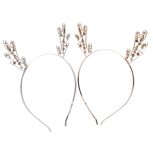 DEARMAMY 2 Stück Weihnachts Haarreifen mit Glitzer Antlern Metallische Haarschmuck Acessoires und Roségold für Festliche Anlässe Wie Weihnachten Karneval und Kostümpartys von DEARMAMY
