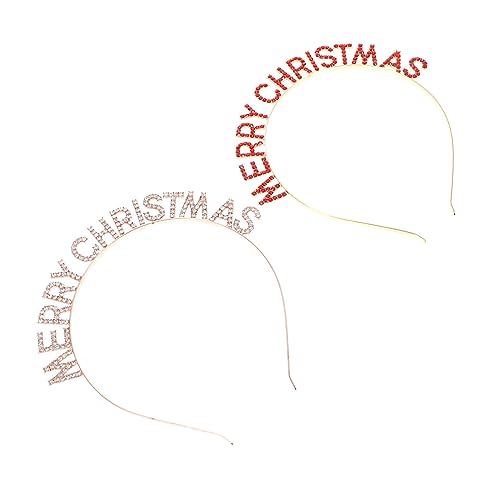 DEARMAMY 2 Stücke Strass Haarreifen mit Buchstaben Merry Christmas Dekorative Stirnbänder für Festlichkeiten und Partys Rot Roségold von DEARMAMY