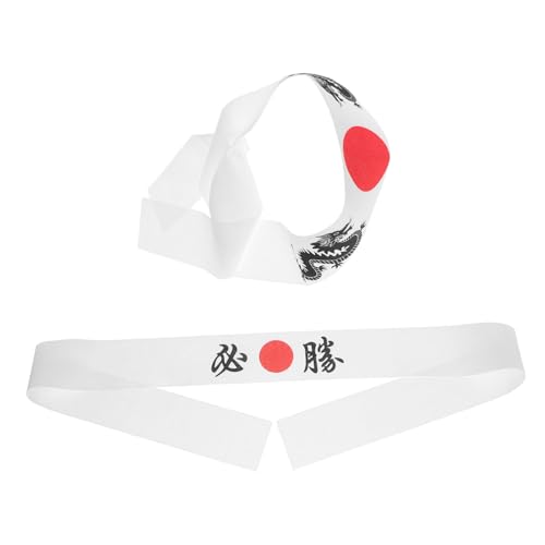 DEARMAMY 2Stücke Ninja Stirnband für Japanisches Hachimaki Haarband für Samurai Kostüm Komfortabel und Vielseitig für Karate Kochen und Freizeit von DEARMAMY