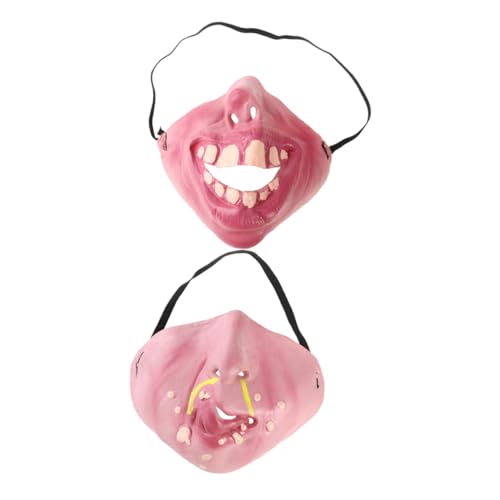 DEARMAMY 2st Halbe Gesichtsmaske Halloween-lichter Drinnen Halloween Gruselig Tag Der Toten Kostüm Halloween-cosplay-zubehör Lustig Halloween Anzünden Party Maskerade Rosa Emulsion von DEARMAMY