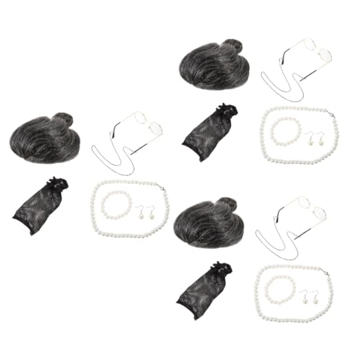 DEARMAMY 3 Sätze faschingskostüme karnevalskostüme diehüte jewelry set rave on Oma Perücke Kostüm Großartig Dame lustig Performance-Requisiten Großmutter Cosplay Requisiten heimische Seide von DEARMAMY