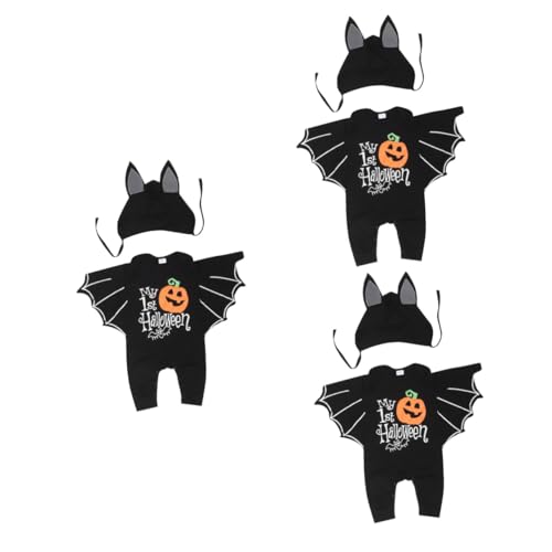 DEARMAMY 3 Sets Halloween Fledermaus Verbundener Haremsanzug Babyanzug Tücher Neugeborenen Wimpel Säugling Unterhemden Trimmer Kostüm Frühchen Hausschuhe Outfit Kleinkind Bodysuit Clippers von DEARMAMY