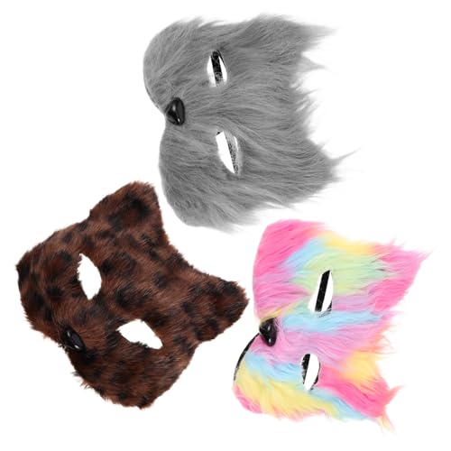 DEARMAMY 3 Stück Fox Plüschenmaske Maskerade-Party-Maske Wolf Kostümzubehör Wolfsmaske Kostümmaske aus Kunststoff Fuchsmasken für Frauen Party bevorzugt Tiermasken Rollenspielmaske Plastik von DEARMAMY