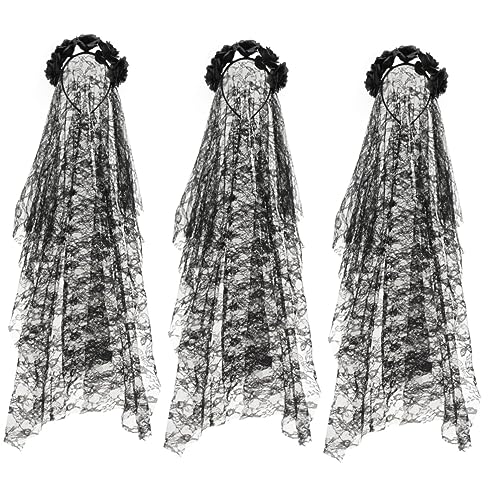 DEARMAMY 3 Stück Halloween Haarreif mit Langem Rosen Schleier Doppellagiger Schwarzer Spitzenstoff Leichtes Bequemes Kostüm Accessoire für Damen für Halloween Maskenball und Karneval DEARMAMY 3 Stück Halloween Haarreif mit Langem Rosen Schleier Doppellagiger Schwarzer Spitzenstoff Leichtes Bequemes Kostüm Accessoire für Damen für Halloween Maskenball und Karneval von DEARMAMY