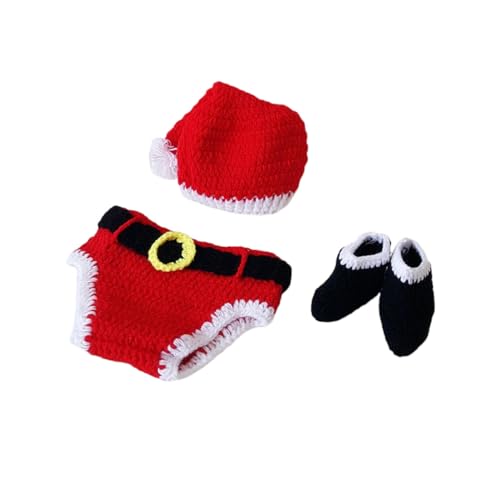 DEARMAMY 3 Stück Handgestricktes Babyfotografie Teilig mit Weihnachten Mütze Unterhose Schuhe Weiche Neugeborenen Kleidung für Niedliche Foto Requisiten für Junge Mädchen Erste Monate von DEARMAMY