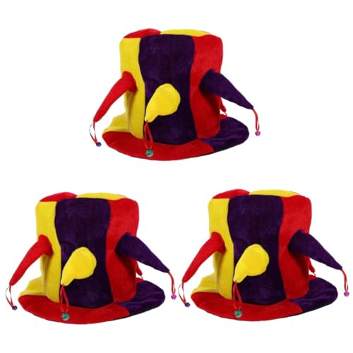 DEARMAMY 3 Stück Hoher Hut mit polygonaler Glocke clown kopfschmuck clown zubehör Frauen Halloween Cosplay Hut Gaming-Hüte Kappe Clownmützen für Erwachsene Clownmütze für Erwachsene Stoff von DEARMAMY