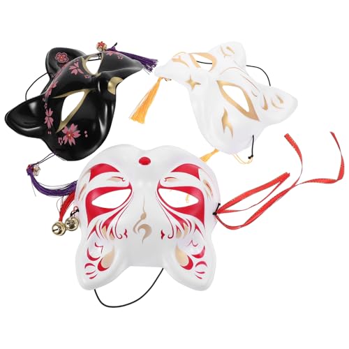 DEARMAMY 3 Stück Katze Fuchs Maske halloween masken halloweenmaske black masks halloween-masken Tierkostüm Maskerade für Katzen Halbgesichts-Katzenmaske für Party Partygeschenk PVC von DEARMAMY