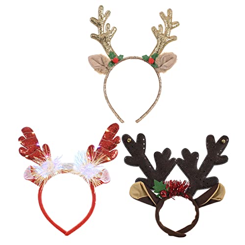 DEARMAMY 3 Stück Leuchtendes Weihnachts Hirschgeweih Haarreif Teilig Weicher für Erwachsene Festlicher Haarschmuck für Party Cosplay Weihnachtsfeier Zufällige Farbe von DEARMAMY
