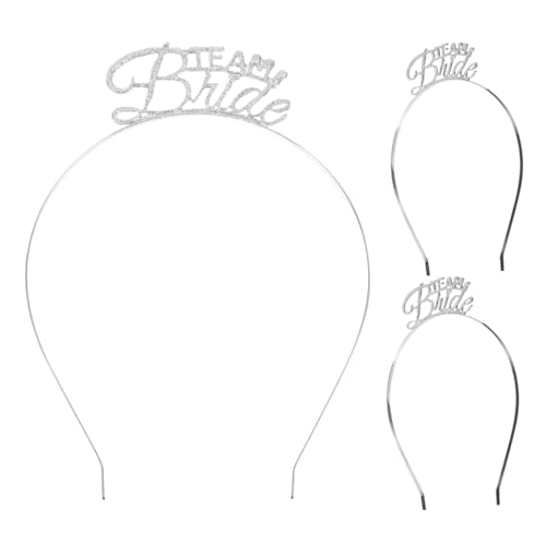 DEARMAMY 3 Stück Metall Haarreif Silber Party Haarschmuck Team Bride Stirnband für Junggesellinnenabschied Mädels Party Foto Requisite Langlebig Rutschfest von DEARMAMY