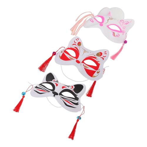 DEARMAMY 3 Stück Teiliges Handbemaltes Halbgesichts Fuchsmasken aus Leichtem Kunststoff für Erwachsene für Cosplay Tier Maskerade und Partyveranstaltungen von DEARMAMY