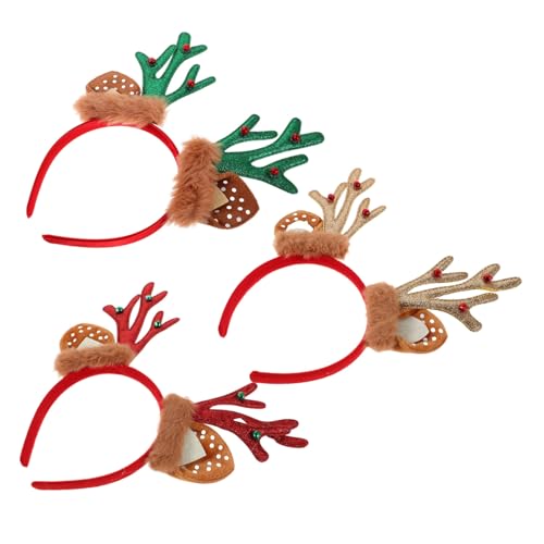 DEARMAMY 3 Stück Teiliges Weihnachts-haarreif Glitzernden Rentiergeweihen Plüschig in Rot Grün Gold Leicht und Langlebig für Damen Festliche Kostüm-accessoires zu Weihnachten und Fasching von DEARMAMY