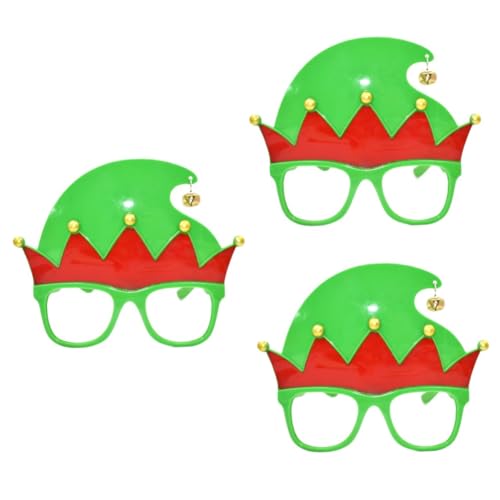 DEARMAMY 3 Stück Teiliges Weihnachtswichtel Brillenrahmen Grün mit Glocken Leichtes Weiches Material für Kostüm Party Karneval und Cosplay Lustige Foto Requisiten für Erwachsene von DEARMAMY