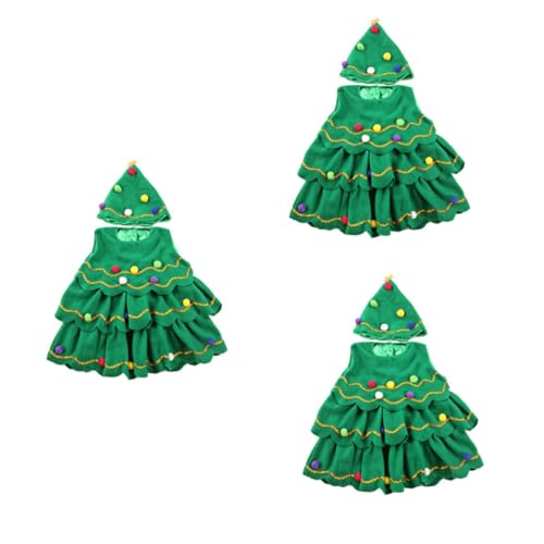 DEARMAMY 3 Stück Weihnachtsbaum Kostüm Grün Cartoon Bühnenkostüm mit Kleid und Hut für Jungen Mädchen Bühnenaufführung Halloween Party von DEARMAMY