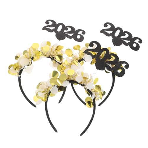 DEARMAMY 3 Stück Year Hair Hoop Gold Kopfschmuck Damen Hautfreundliches Stabiles Party Haarband mit Modischem Zahlen Design für Silvester und Festliche Anlässe von DEARMAMY