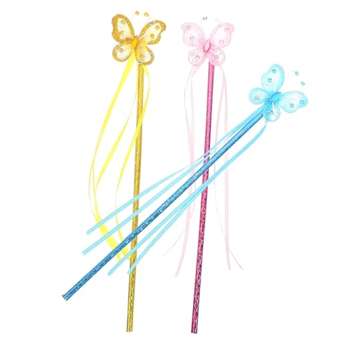 DEARMAMY 3st Schmetterlings-feenstab Textmarker Goldene Vorhänge Rosa Lametta Glitzer-Highlighter Bausatz Feenflügel Feenstäbe Fee Cosplay Zauberstab Dekorativer Feenstab Vlies von DEARMAMY