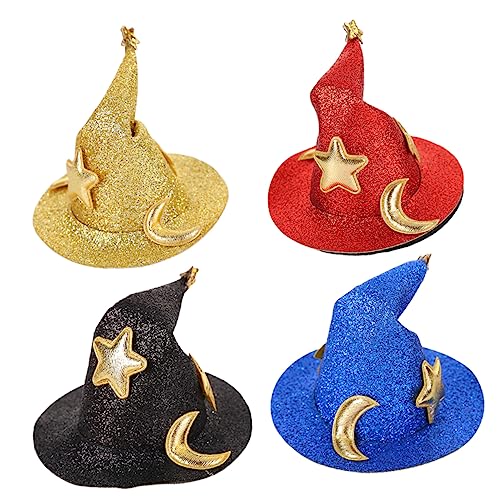 DEARMAMY 4 Stück Halloween Haarklammern Bunte Kleine Hexenhüte Haarschmuck für Damen und Stilvoller Kopfschmuck für Party Cosplay Gothic und Halloween Events von DEARMAMY