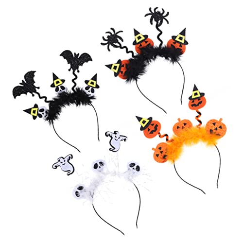 DEARMAMY 4 Stück Halloween Haarreif mit Kürbis Spinne Fledermaus und Weißem Geist Kreative Kopfbedeckung für Kostümparty Halloween Dekoration und Festzubehör von DEARMAMY