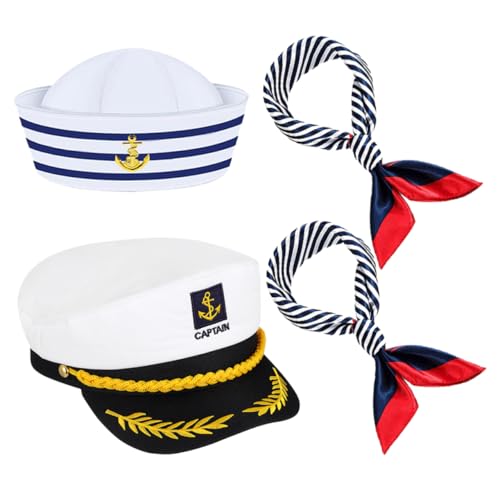 DEARMAMY 4 Stück Nautische Kostümmütze mit Schals Erwachsene Yacht Captain Hüte für Themenpartys Halloween und Theateraufführungen von DEARMAMY